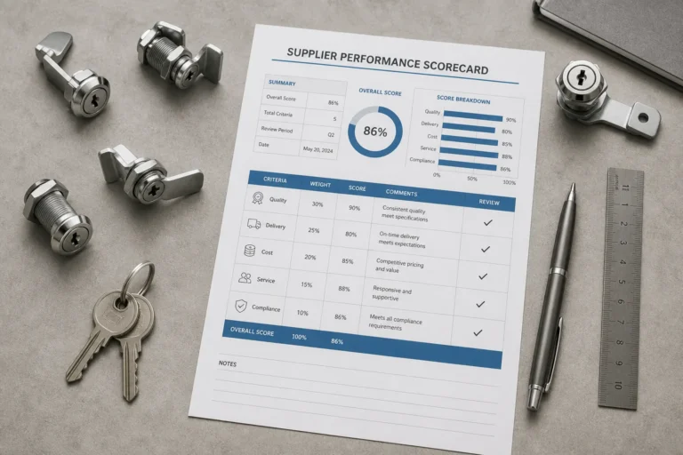 Generic cabinet locks beside a supplier performance scorecard